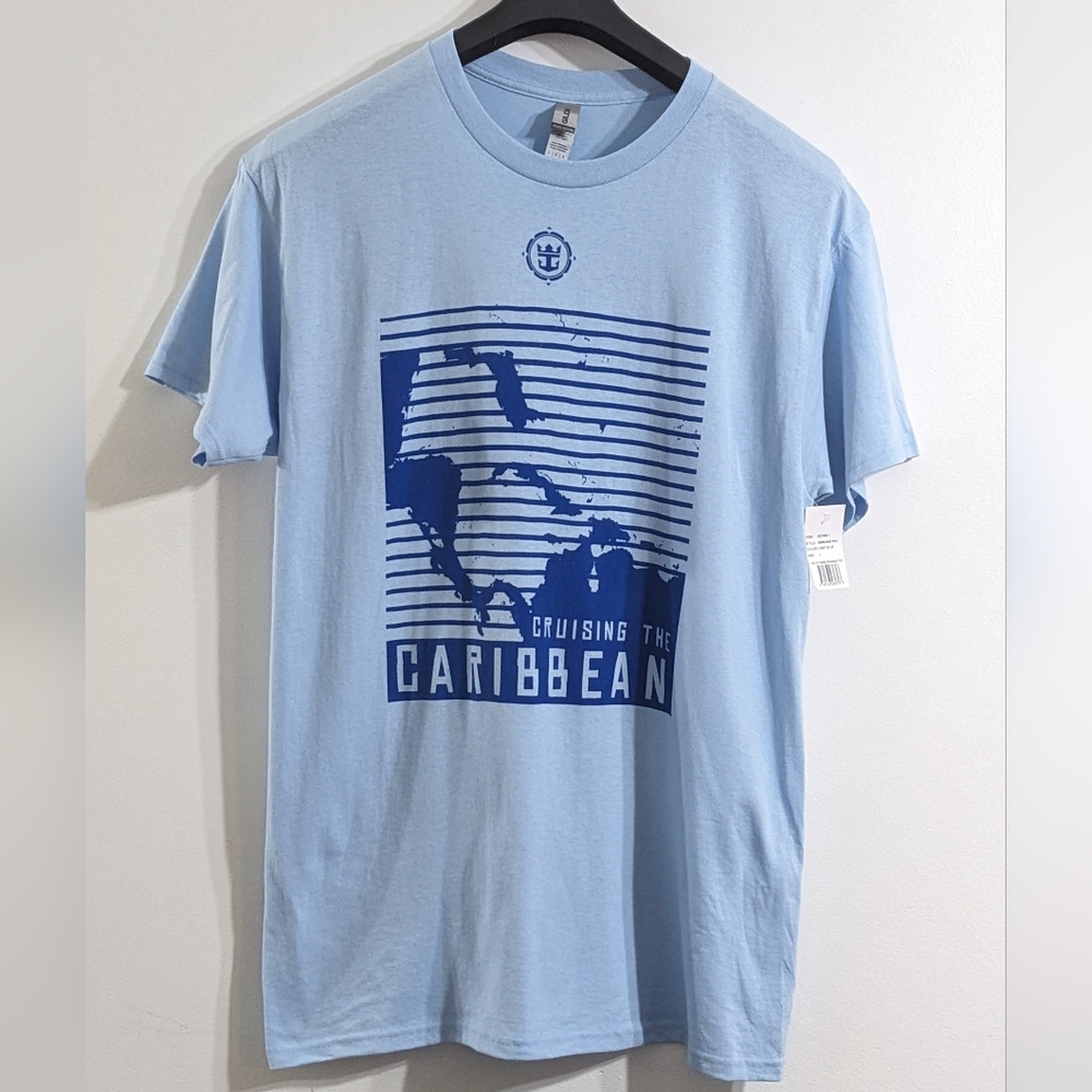 Men's Cruising The Caribbean Light Blue Short Sleeve T-Shirt, Size Large, NWT